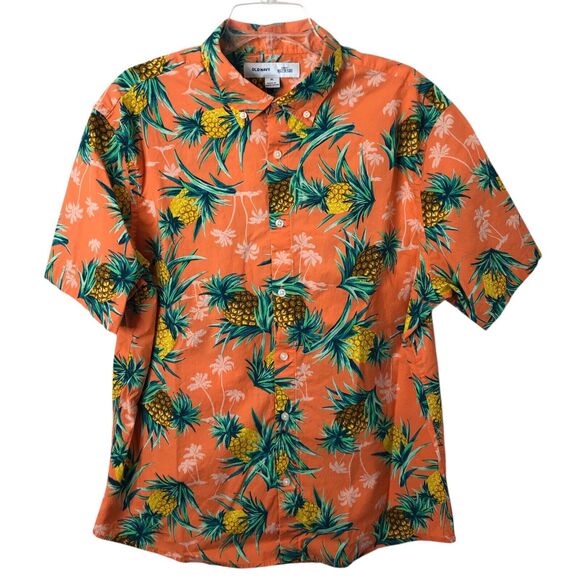 Old Navy Men's Slim Fit Built-In Flex Pineapple Hawaiian Button Down Shirt XL - Picture 1 of 6